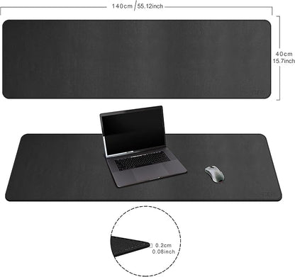 Cacoy PU Leather Desk Pad, 55" x 16" Computer Desk Writing Mat for Office and Home, Large Gaming Keyboard Mouse Pad (Black)