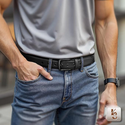 KEMISANT Men Leather Belt 7Holes Adjustable for Jean Casual Dress Golf 1 1/2"-Metal Hole Design-Cut For Fit