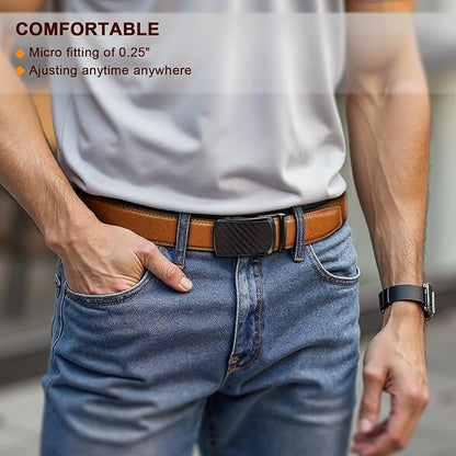 KEMISANT Men Belt Ratchet Click Belt Genuine Leather Adjustable For Men Golf Dress Casual Jeans 1 3/8-Cut For Fit