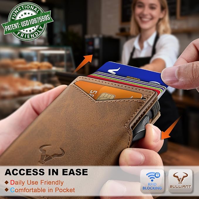 BULLIANT Men Wallet Gift Boxed,Slim Front Pocket Wallet Money Clip Card Holder 3.8"x2.7",Pop-up Access