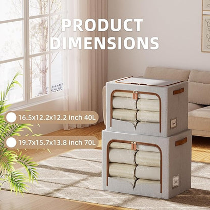 FHSQX 6 Pack Clothes Storage Bins - Foldable Storage Bins for Clothes Fabric Storage Box with Metal Frame (Light Grey, 19.7x15.7x13.8 inch)