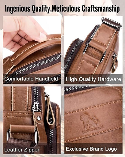 Men's Vinatge Leather Crossbody:Compact with Organized Pockets,Stylish & Functional for Everyday Carry