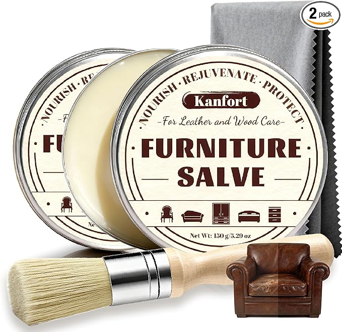 Leather & Furniture Repair Salve 2 Pack, Furniture Salve with Brush for Leather Wood, Leather Conditioner Help Prevent Cracking or Fading