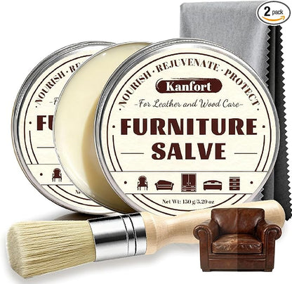 Leather & Furniture Repair Salve 2 Pack, Furniture Salve with Brush for Leather Wood, Leather Conditioner Help Prevent Cracking or Fading