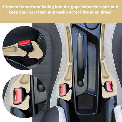 Penitue 2pcs Car Seat Gap Filler, No Drop Guard Universal Gap Organizer Between Seat and Console Prevents Phone Keys Cards Falling (Beige)