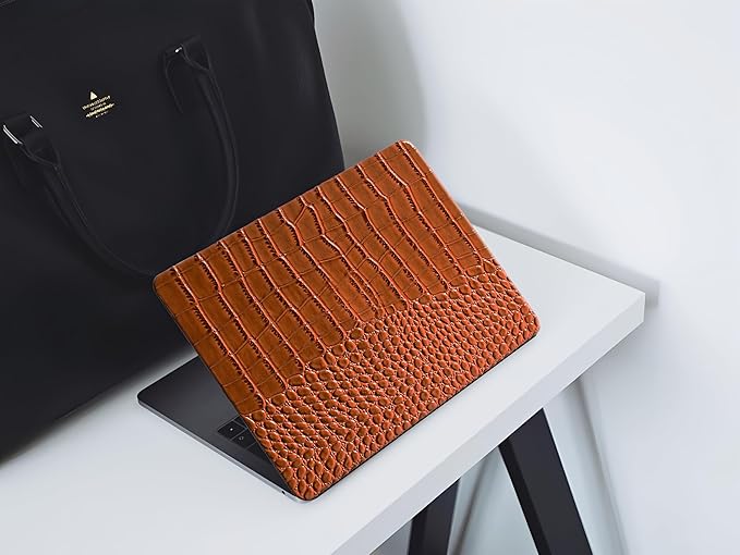 KEROM Compatible for Crocodile MacBook Pro 13 Inch Case 2025-2016 M2 M1 A2338 A2289 A2251 A2159 A1989 A1706 A1708, Textured Aligator Skin Snakeskin PU Leather Hardshell & Keyboard Cover, Brown
