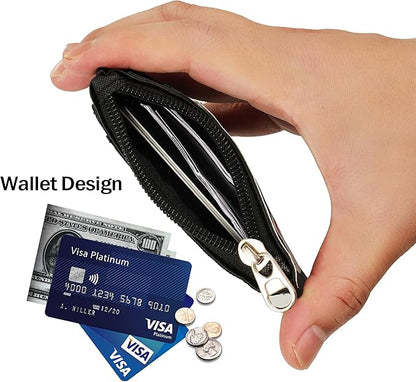 【2025 Latest】Cute ID Badge Holder Retractable Lanyard Reel Clip with Heavy Duty Carabiner, 5 Card Slots in 2 Sided with Key Ring and Zipper for Women Students Teens Girls Office Staff (Black OK Bear)