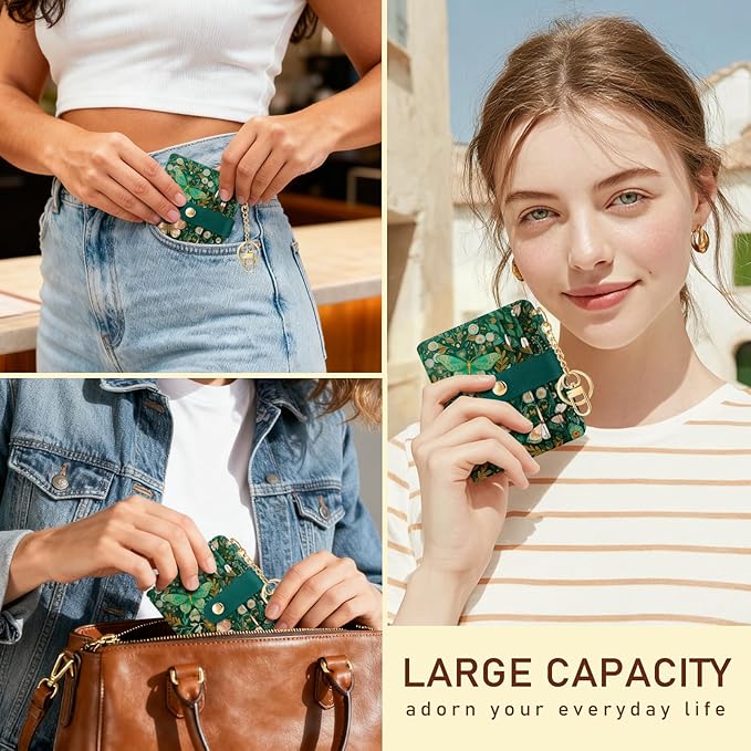 Jogjam Butterfly Green Rfid Women Wallet, Small Slim Thin Compact Credit Card Wallet, PU Leather Bifold Cash Wallet, Zipper Coin Pocket ID Window, Female Ladies Girl Gifts