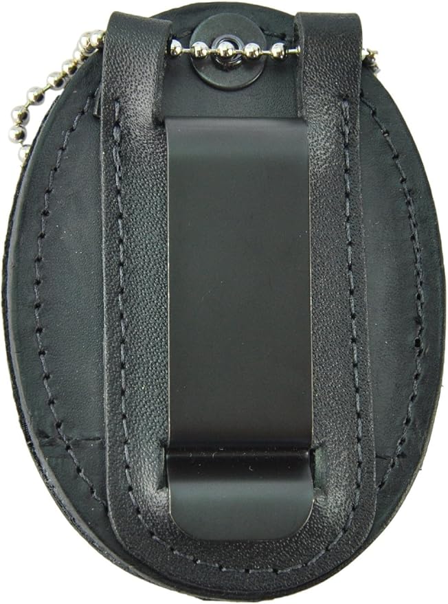 Boston Leather Oval Badge Holder with Swivel Plain Finish with Chain