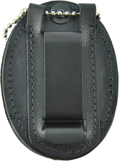 Boston Leather Oval Badge Holder with Swivel Plain Finish with Chain