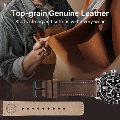Fullmosa 18mm 20mm 22mm 24mm Leather Watch Bands, 2 Pack Soft Quick Release Watch Strap Compatible with Garmin Vivoactive 5/6/4/3, Venu 4/3S/2S, Samsung Galaxy Fossil Amazfit for Men Women,24mm Saddle Brown&Black/Black&Black