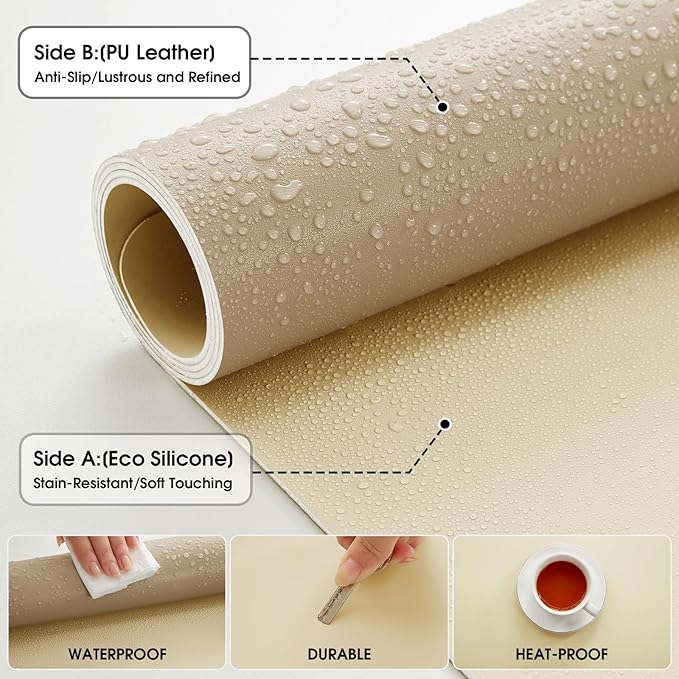 Leather Desk Pad Protector 31.5x15.7inch Vanity Mat Non-Slip Large Gaming Mouse Pad Waterproof Desk Writing Pad Desk Blotter Laptop and Keyboard Mat for Office and Home(Apricot)