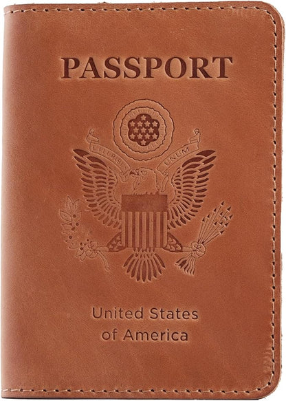 INCARNE US Leather Passport Holder for Travel - Passport Case - Passport Wallet for Men - Passport Cover for Women Sleeve Protector - Travel Essentials Vacation Luggage Travel Gifts - Vintage Cognac