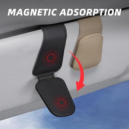 2PCS Sunglasses Holders for Car Sun Visor, Leather Eyeglasses Hanger Mounter, Magnetic Glasses Holder and Ticket Card Clip, Universal Auto Interior Accessories (Wine Red, 2PCS)