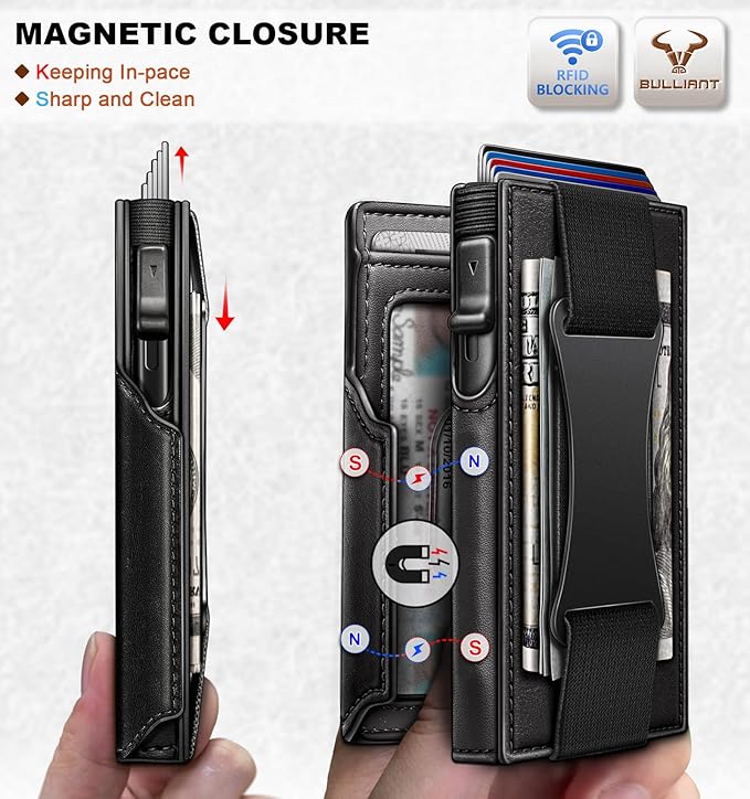 BULLIANT Men Wallet Gift Boxed,Slim Front Pocket Wallet Money Clip Card Holder 3.8"x2.7",Pop-up Access