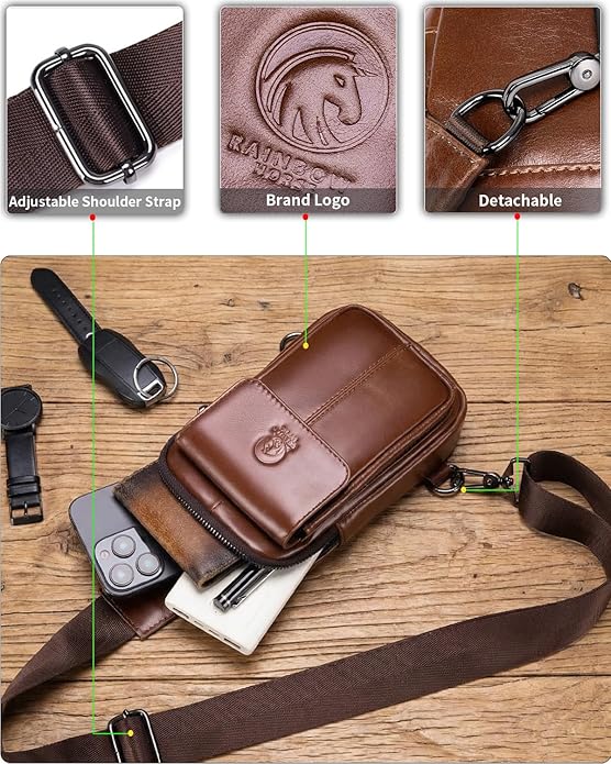 Rainbow Horse - Genuine Leather Mini Sling Bag, Small Chest Bag for Men, Suitable for Outdoor Travel and Daily Commuting