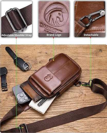 Rainbow Horse - Genuine Leather Mini Sling Bag, Small Chest Bag for Men, Suitable for Outdoor Travel and Daily Commuting