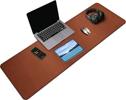 ZORESYN PU Leather Desk Pad (55.1"x15.8") - Waterproof Office Desk Mat for Keyboard and Mouse - Light Brown Extended Mouse Pad with Nonslip Base