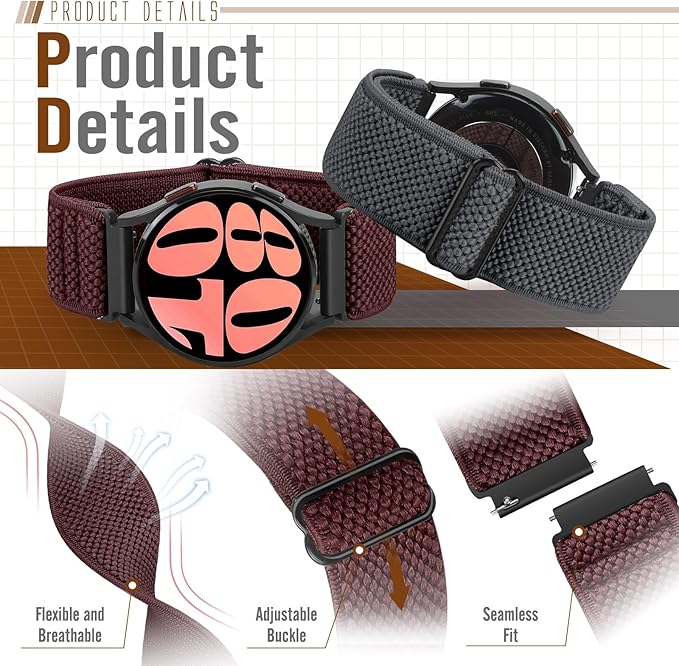 18mm Quick Release Elastic Nylon Band Compatible with Garmin Venu 4 41mm/3S 41mm/Venu 2S/Vivoactive 4S/Vivomove 3S/Active S/Forerunner 265S(42mm)/255S/Fossil Women's Gen 6 42mm/5E 42mm Women Men