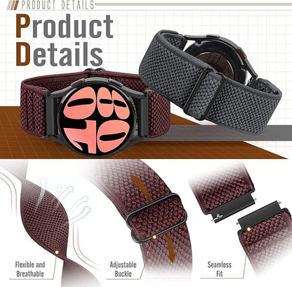 20mm Quick Release Elastic Band Compatible with Samsung Galaxy Watch 7 6 5 4 40mm 44mm/Garmin Vívoactive 6/5/3/3 Music/Forerunner 570 42mm/55/158/165/245/645/Amazift Active 2/Active/T-Rex 3 Pro 44mm