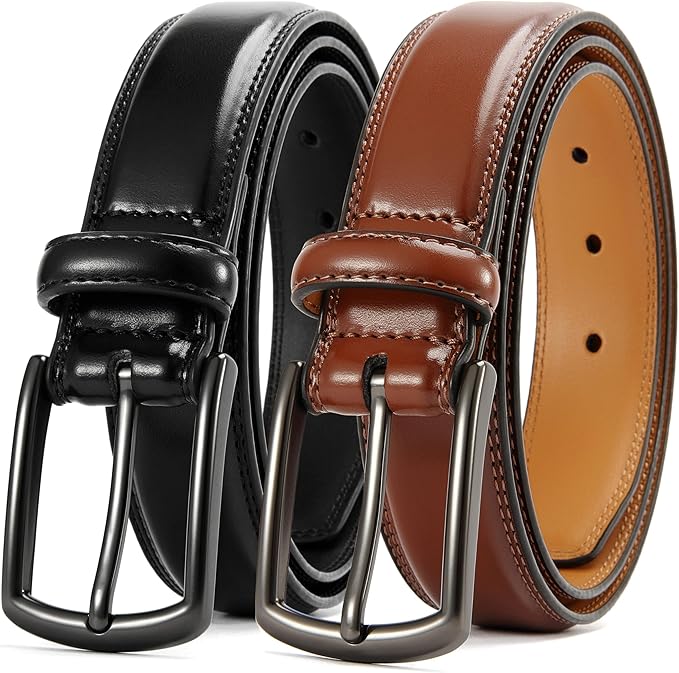 CHAOREN Leather Dress Belt Men 2 Pack - 1 3/8" Mens Belts for Work Business Casual Jeans
