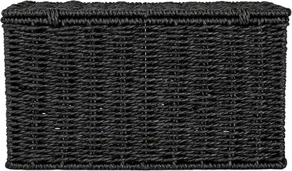 Household Essentials Small Handwoven Paper Rope Wicker Basket with Lid, Black