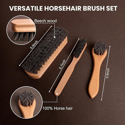 Nuroon 10Pcs Leather Care Kit- 3Pcs Horsehair Brushes, 1.76oz Saddle Soap, 1.76oz Mink Oil and Wax Waterproofer