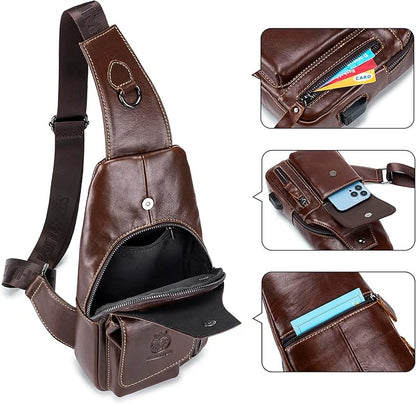 LUKZIJAES Genuine Leather Sling Bag for Men