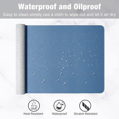 Hsurbtra Desk Pad, 23.6" x 13.8" PU Leather Desk Mat, M Extended Mouse Pad, Waterproof Desktop Blotter Protector, Non-Slip Ultra Thin Small Laptop Keyboard Writing Mat for Office Home, Dark Blue