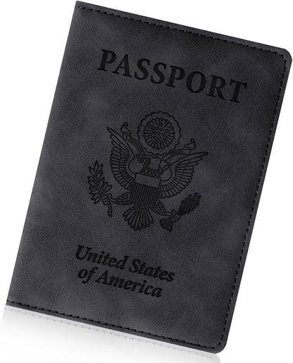 Passport Holder for Travel Essentials, RFID Blocking Passport Cover Wallet Card Case for Women and Men, PU Leather, Black