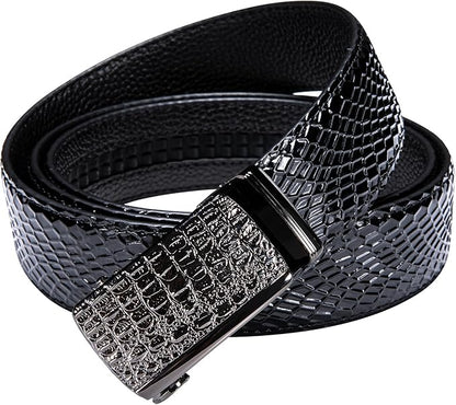 Dubulle Designer Ratchet Belt for Men Leather Fashion Adjustable Automatic Buckle Sliding Removable Dress Casual