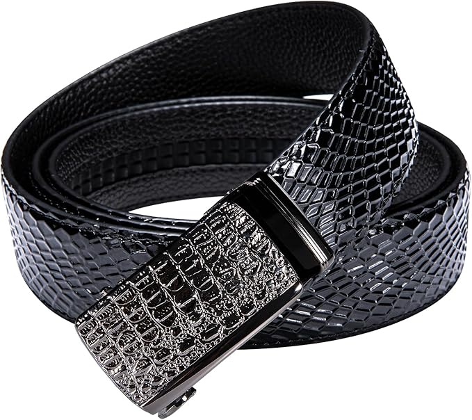 Dubulle Designer Ratchet Belt for Men Leather Fashion Adjustable Automatic Buckle Sliding Removable Dress Casual