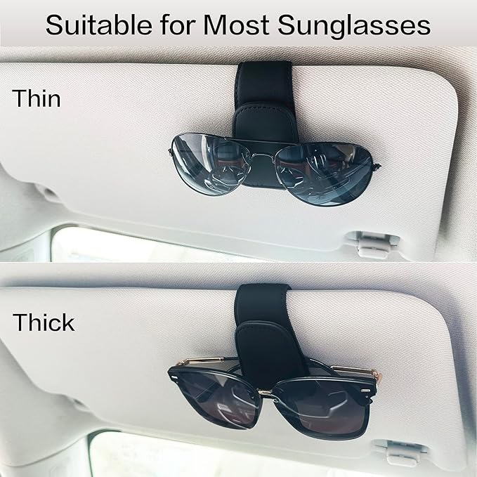 Sunglass Holder for Car Sun Visor, Magnetic Eyeglass Hanger Clip for Car Visor, Leather Car Glasses Mount, Car Interior Visor Accessories (Black-1Pcs)