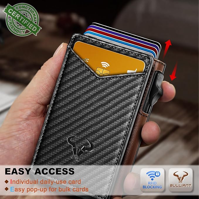 BULLIANT Men Wallet,Magnetic Metal Wallet Money Clip 9Cards Pop-up Access RFID Blocking