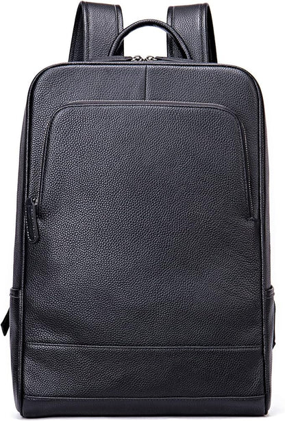 Genuine Leather Backpack for Men Travel Laptop Bag Casual Daypack Business Briefcase Durable Work Bag Gift Box (Black)