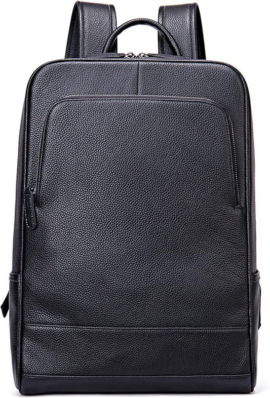 Genuine Leather Backpack for Men Travel Laptop Bag Casual Daypack Business Briefcase Durable Work Bag Gift Box (Black)