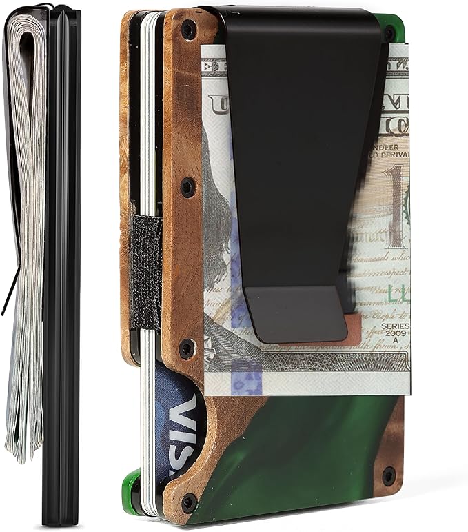Minimalist Slim Wallet for Men,RFID Blocking Metal Wallet,Aluminum Credit Card Holder & Money Clip 12-15 Cards,Slim Rfid Front Pocket Mens Wallet,Resin Black