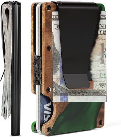 Minimalist Slim Wallet for Men,RFID Blocking Metal Wallet,Aluminum Credit Card Holder & Money Clip 12-15 Cards,Slim Rfid Front Pocket Mens Wallet,Resin Black