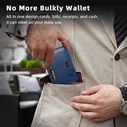 Slim Minimalist Wallet for Men- Money Clip Wallet | Bifold Men Wallets | RFID Blocking Wallet | Genuine Leather Wallets for Men | 12 Card Holder Mens Wallet | Mens Front Pocket wallet