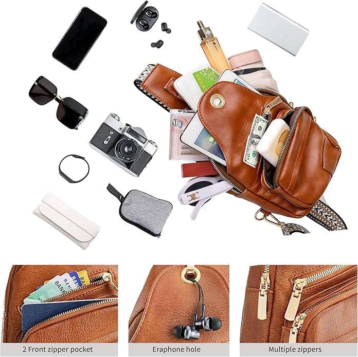 Sling Bag Set, PU Leather Sling Bag, Multi-Zipper Design for Travel, Outdoors, Valentine’s Day Gifts