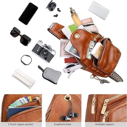 Sling Bag Set, PU Leather Sling Bag, Multi-Zipper Design for Travel, Outdoors, Valentine’s Day Gifts