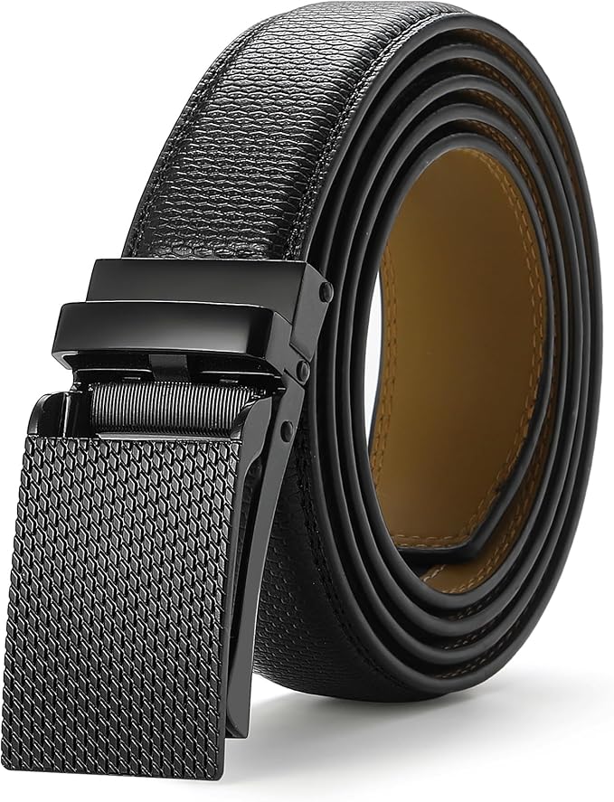 Men's Belt, Leather Ratchet Belt For Men's Dress 3.0cm,1 1/8" Size Adjusted Automatic Buckle