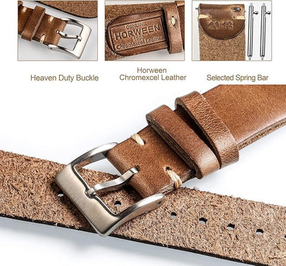 hemsut h Leather Watch Bands for Men, Horween Quick Release Leather Watch Strap Vintage Watch Replacement Wrap of 18mm, 20mm, 22mm