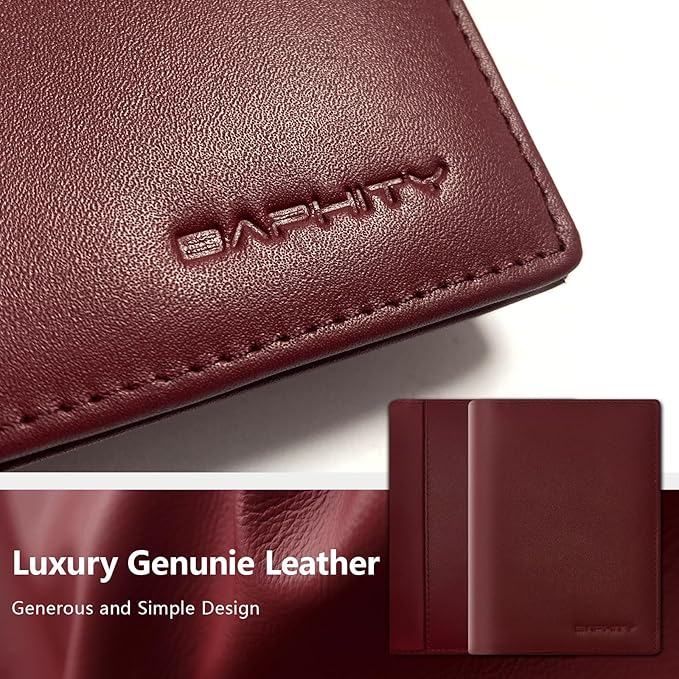 BAPHITY Genuine Leather RFID Blocking Passport Holder Wallet with Zipper Hidden Pocket,Luxury Cover for Women,Ideal Gift-Wine