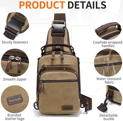 Nerlion Sling Bag for Men Waxed Canvas Crossbody Bag Chest Bag Water Resistant Shoulder Bag Casual Daypack
