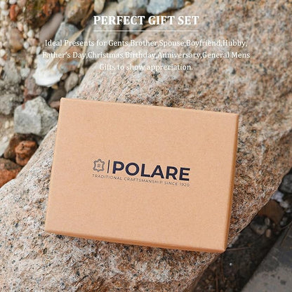 Polare Slim RFID Blocking Leather Passport Holder Travel Bifold Wallet For Men(Dark Brown Compass)