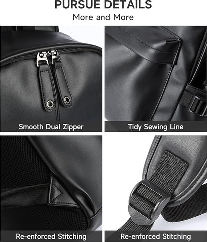 MOYYI Leather Backpack for Men Black Large Backpack Fit 15.6inch Laptop Rucksack Waterproof for business Commute Casual Daypack