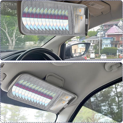 CD Visor Holder for Car, DVD Vehicle Visor Storage Organizer Gray Large Capacity CD Case with 12 Storage Sleeves, 1 Mesh Pocket, 1 Pen Loop & Elastic Strap