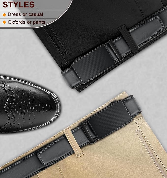 KEMISANT Men Belt Ratchet Click Belt Genuine Leather Adjustable For Men Golf Dress Casual Jeans 1 3/8-Cut For Fit