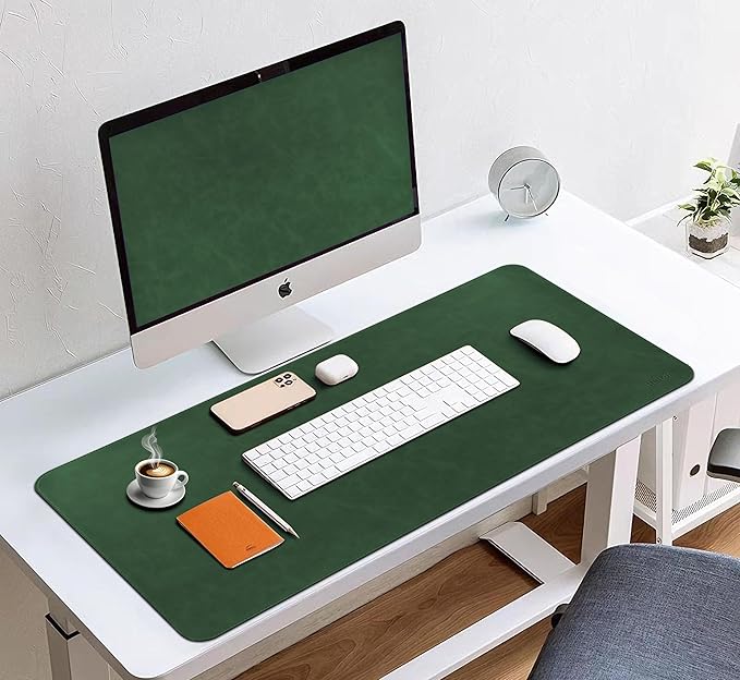 Leather Desk Mat, 31.5"x15.7" Non-Slip PU Leather Desk Pad, Thick Desk Blotter with Stitched Edge, Retro Large Mouse Pad, Laptop Pad for Office & Home Use (Retro Green)